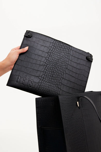 The Large Work Tote in Black Croc