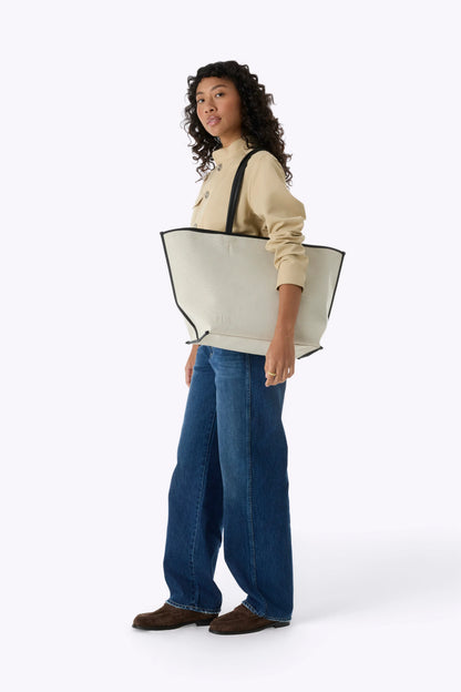 The Canvas and Leather Tote in Black